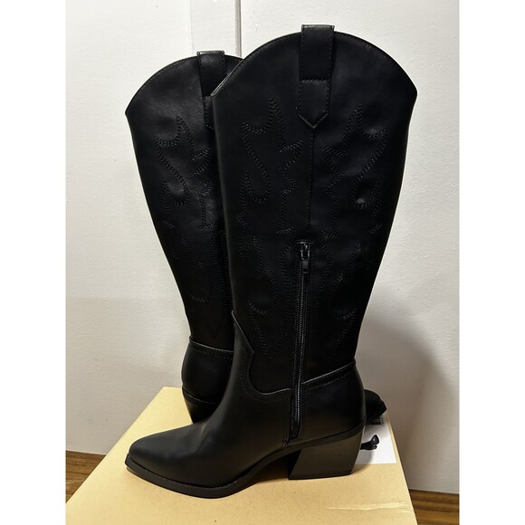 Madden NYC Black Tall Cowboy Boots Brand New In Box Western Cowgirl Women’s 6 - Picture 3 of 7